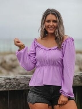 Size Small From Bird & Co avender Off-Shoulder Long Sleeve Peasant Top - Women's